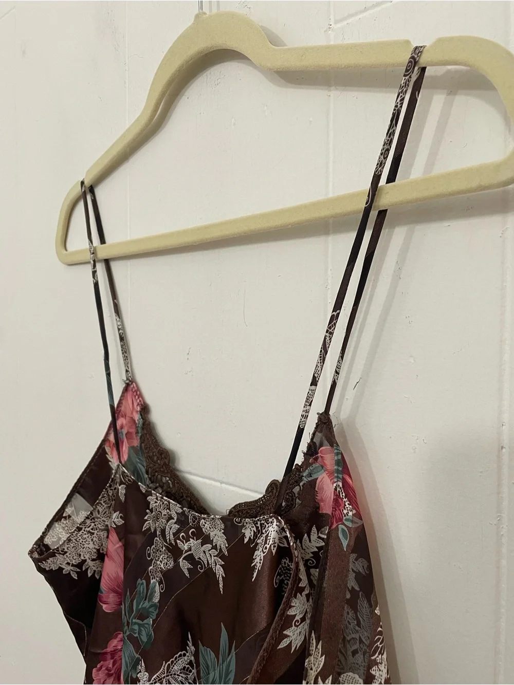 Vintage Lace Slip Dress Size M Brown Floral Sheer Beautiful Whimsy Goth Fairy